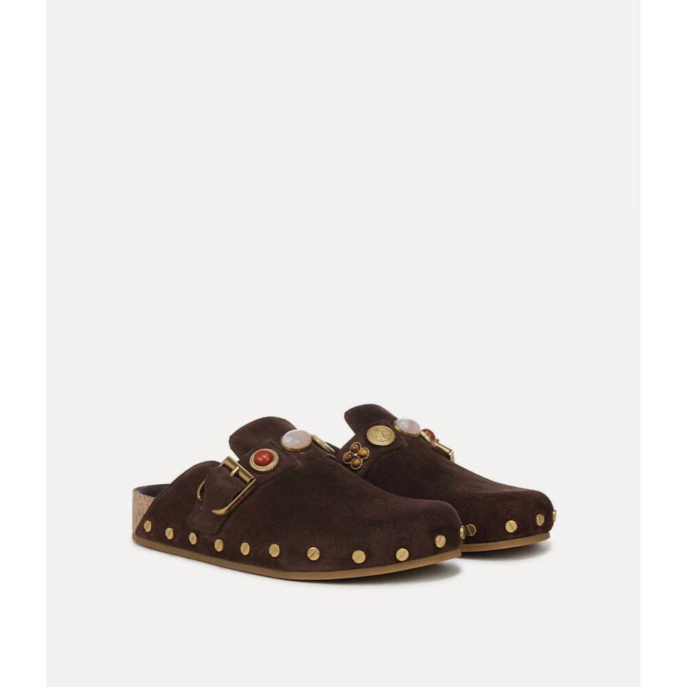 NEW VERONICA BEARD women's fern embellished clogs in espresso